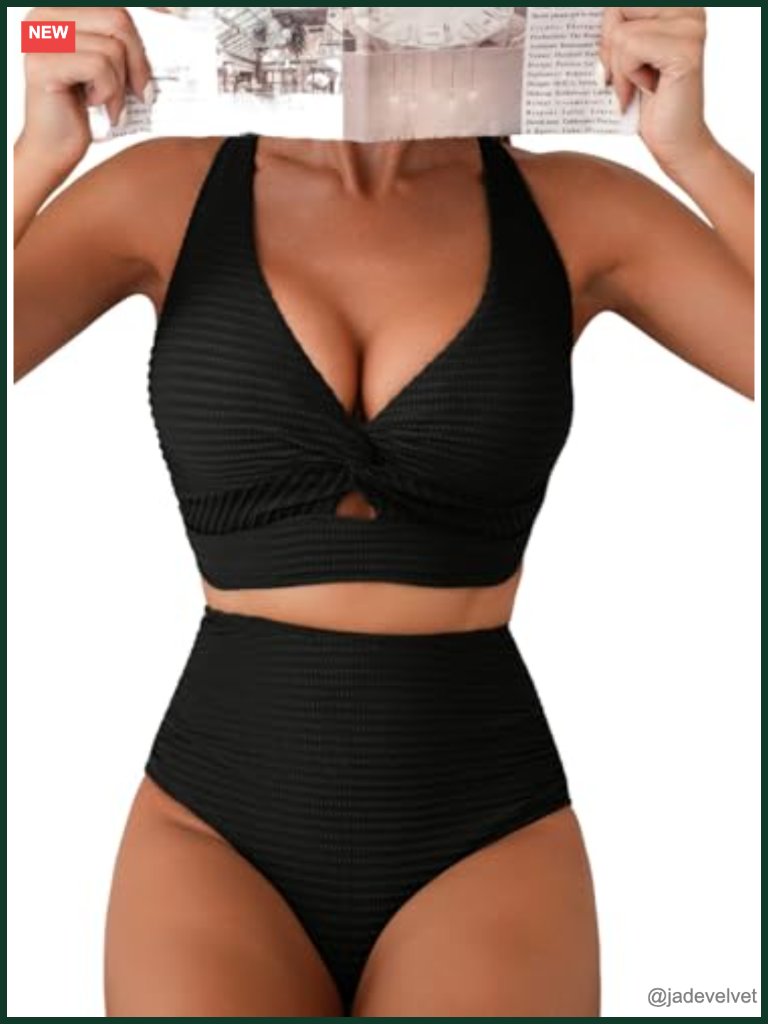 Textured Bikini Set Twist Front Top High Waisted Bottoms